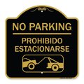 Signmission No Parking-Prohibido Estacionarse W/ Car Tow Graphic, Black & Gold Alum, 18" x 18", BG-1818-23632 A-DES-BG-1818-23632